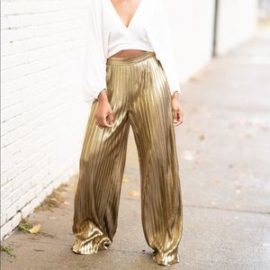 House of CB/ Mistress Rocks Pleated Gold Pants